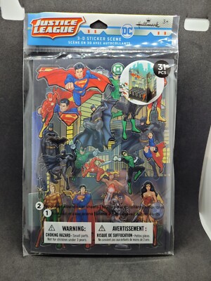 Hallmark Justice League 3-D Sticker Scene Superman Batman DC *** NEW SEALED