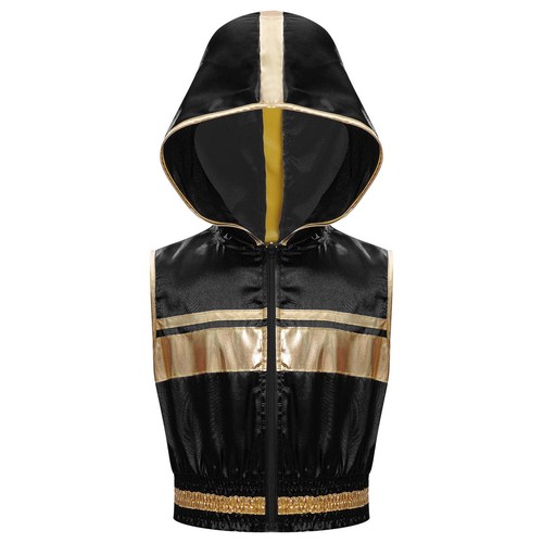 Kids Boys Top Metallic Trim Hoodie Zipper T-Shirt Kickboxing Vest Boxing Stage - Picture 15 of 30