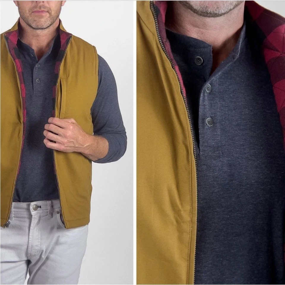 TAILOR VINTAGE CONNECTICUT Heavy Canvas Outdoor Quilted Vest Red Plaid XL Brown - Image 2 of 4