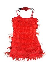 Women s Red Fringe 1920 s Flapper Great Gatsby Costume Dress Headband Size S