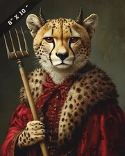 8x10 Matte Print Cheetah in Devil Outfit Holding Pitchfork - PNG Image