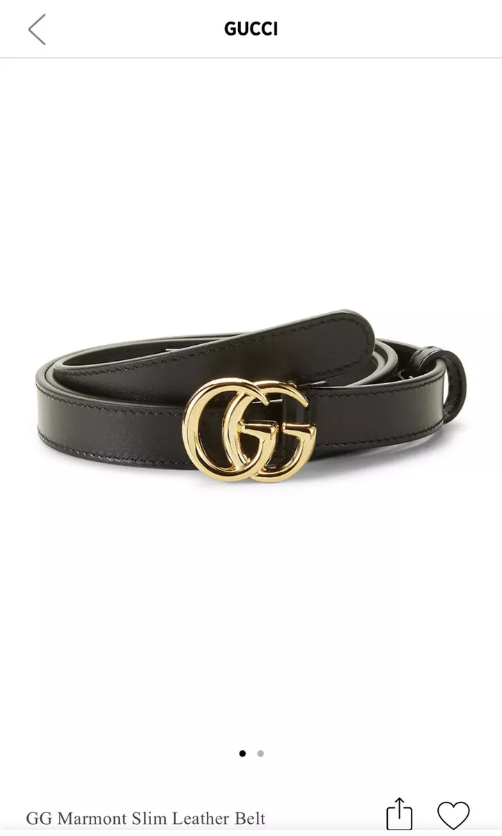New Authentic Women Gucci Marmont GG Big Logo Leather Slim Belt Black 75 690