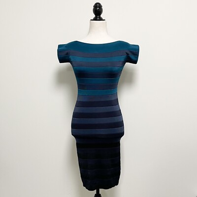 blue french connection bandage dress French Connection Stripe Ribbon Bandage Dress Short Sleeve NWT 2 Black Blue