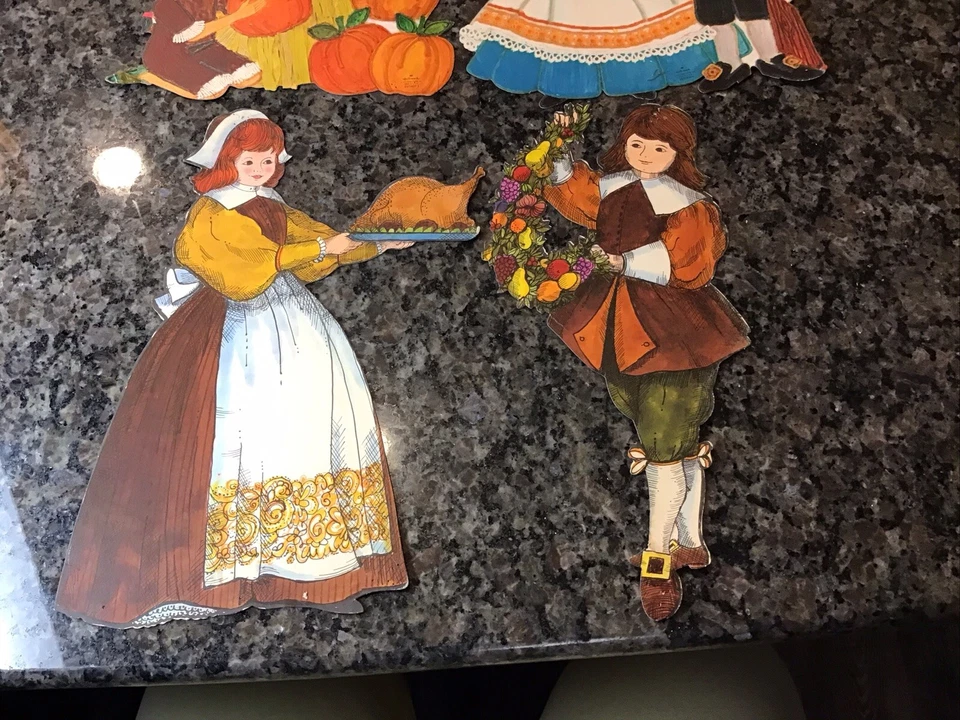 LOTE de decoraciones troqueladas tablón de anuncios HALLMARK THANKSGIVING FALL de 1960 Foto 4 de 4
