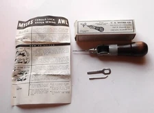 Leather Sewing Awl Tool Wood Handle 2 Needles & Wrench Vintage C.A. Myers