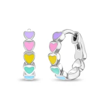 Heart 9mm Baby / Toddler / Kids Earrings Hoop Enamel - Sterling Silver
