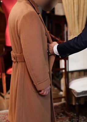 Camel 100% Cashmere Men's Coat Double Breasted Vintage Overcoat