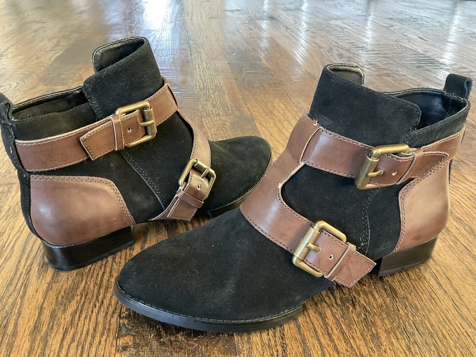 Kelsi Dagger Negro/Marrón Gamuza Puntera Hebilla Botines Botas Zapatos Para Mujer 8.5M Foto 3 de 4