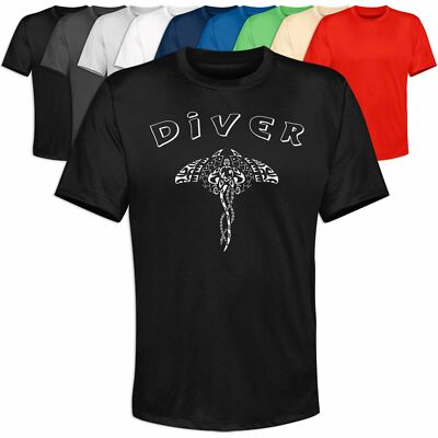 T-Shirt Tattoo Tribal Taucher Manta Herren Geschenk Polynesia Scuba Diver Maori