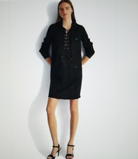 Ralph Lauren Women's Long Sleeve Lace Up Front Black Shift Mini Dress Size 2