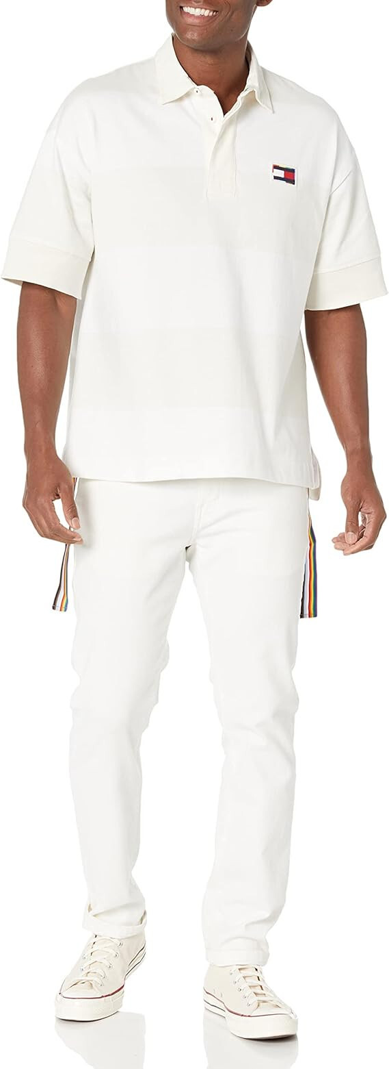 Мужская рубашка поло Tommy Hilfiger Pride с коротким рукавом-Белая замша-Большой размер 8990₽