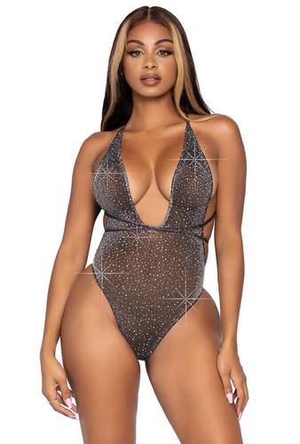 Leg Avenue black silver shimmer rhinestone teddy