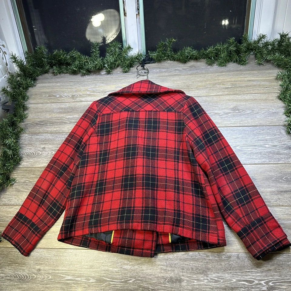 Abrigo Merona Pea Talla Grande Mujer’s Rojo Chaqueta de Lana a Cuadros, Botones, Forrado, Tweed Foto 2 de 4