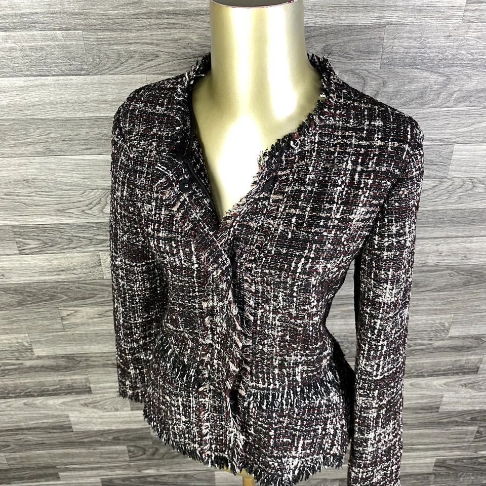 HALOGEN Snap Up Fringe Grey/Black Tweed Blazer Women's Size Small - Image 3 of 4