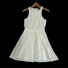 Lulus Daisy Date Dress White Lace Skater Racerback Mini Length Lined Womens Sz S