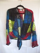 NWT Chico's 1 / S Multicolor Tie Front Bolero Silk Blend Patchwork Sheer Jacket