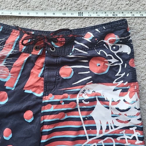Ed Hardy Board Shorts Mens 36 Black Red Skull Swimwear Graphic Pray For Surf - Picture 7 of 12