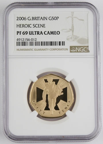 Great Britain 2006 50 Pence Heroic Scene 1/2 Oz 22K Gold Proof Coin NGC PF69 UC