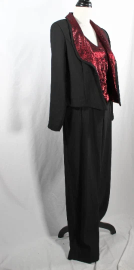 Mono de Colección Años 90 Rojo Leopardo Estampado Animal Imitación Chaleco Blazer a Juego Baile de graduación Foto 2 de 4