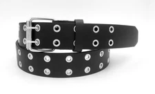 Punk Rock Silver Black Metal Rivets Pyramid Studs Black Leather Belt with Buckle