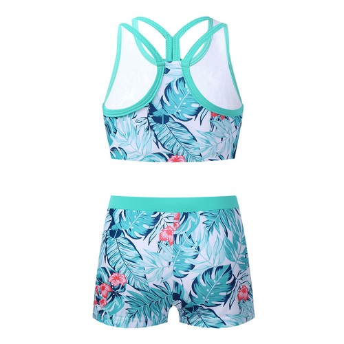 Kids Girl's Crop Top With Bottoms Practice Swimsuit Fitness Swimwear Bathing - Picture 6 of 39