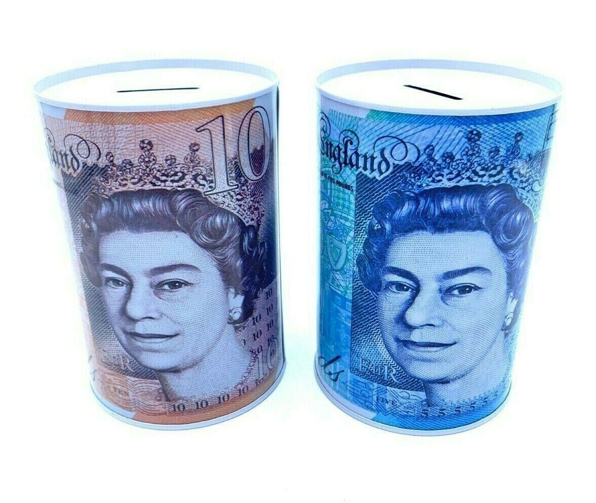 Extra Large Money Box Tin £5 £10 £20 £50 Pound Note Saving Cash Piggy Bank