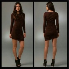 Alice + Olivia Gretta Brown Ruched Long Sleeve Dress Shopbop Sz Medium