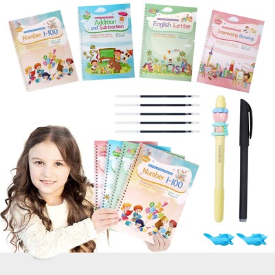 CosyCorner Magische inkt copybooks voor kinderen Herbruikbare handschriften voor kleuters Grooves Sjabloon Ontwerp en handschrifthulp Magische ... Het afdrukken schrijven (4 boeken met pennen