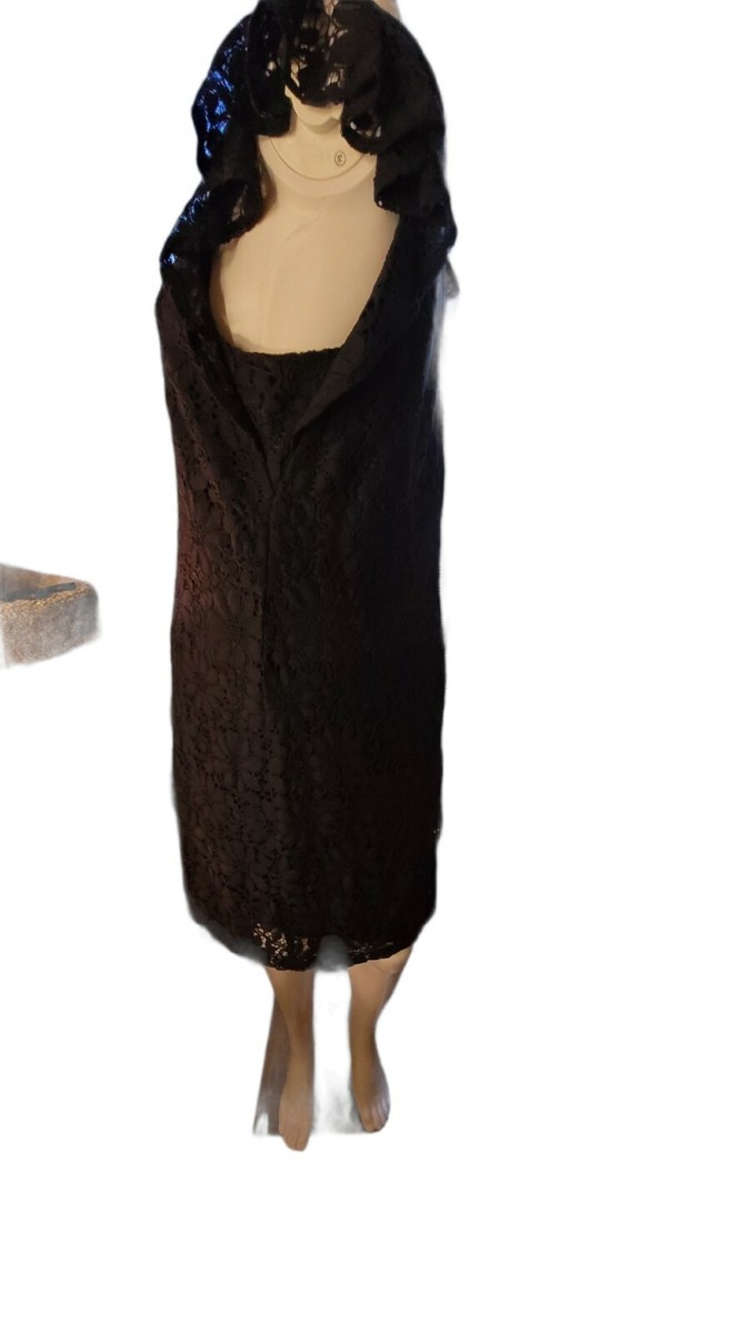 London Times Navy Blue Lace Crochet Sheath Dress Sleeveless Pullover Sz  lined