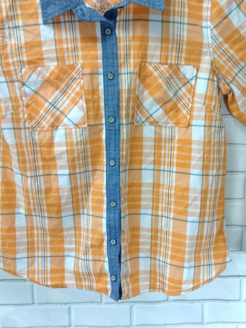 orange and blue button down