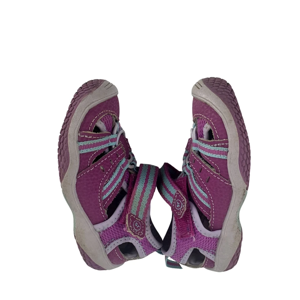 Sandalias Stride Rite Baby Petra EE. UU. 5,5 M púrpura y aguamarina correas cuero parte superior pequeña Foto 4 de 4