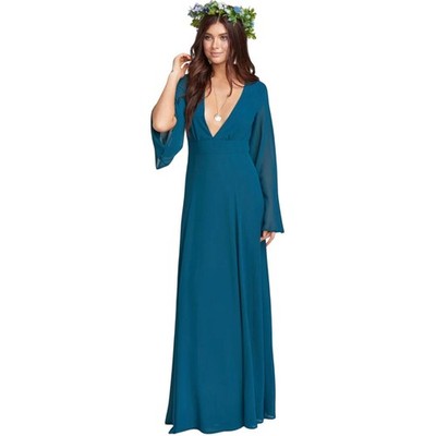 Show Me Your Mumu NWT Venus long sleeve flare dress deep jade chiffon size XS