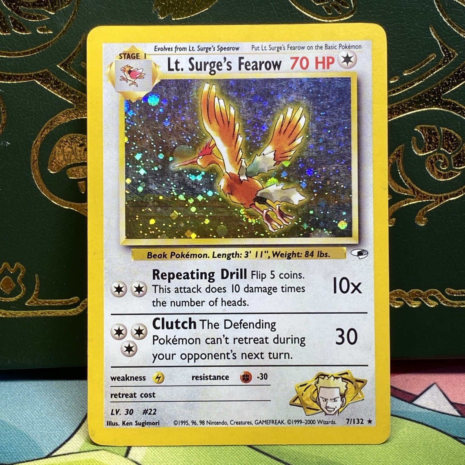 LT. SURGE'S FEAROW 7/132 HOLO RARE GYM HEROES POKEMON 2001 HOLO Swirl LP