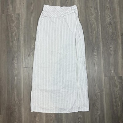 Free People White & Black Striped Twist Waist Maxi Skirt with Slit