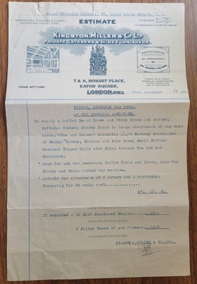 1938 Kingston Miller & Co Catering, Hobart Pl. Brief an Major Christie-Miller,