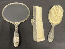 Sliverplate 3 Pcs Vtg Vanity Dresser Set - Mirror, Comb  Brush