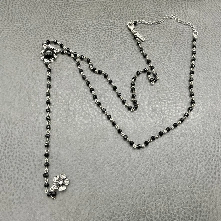 WHBM ожерелье женщин Y Lariat черный граненый бусина серебристого тона цветочный подвеска - Изображение 2 из 4
