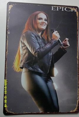 SIMONE SIMONS / EPICA IN LEDER LEGGINGS BLECHSCHILD DIN A4   NEU!!!