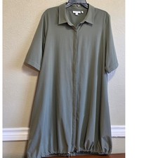 Chicos Olive Green Collared Button Front Bubble Hem Shirt Dress 2 (Large) midi