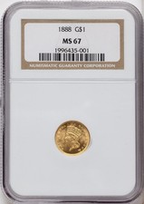 1888 G$1 Gold Dollar NGC MS67