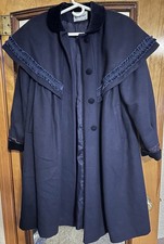 VTG Rothschild Wool Blend Coat Kids-14/16 Women-S/M Navy Velvet Collar Capelet