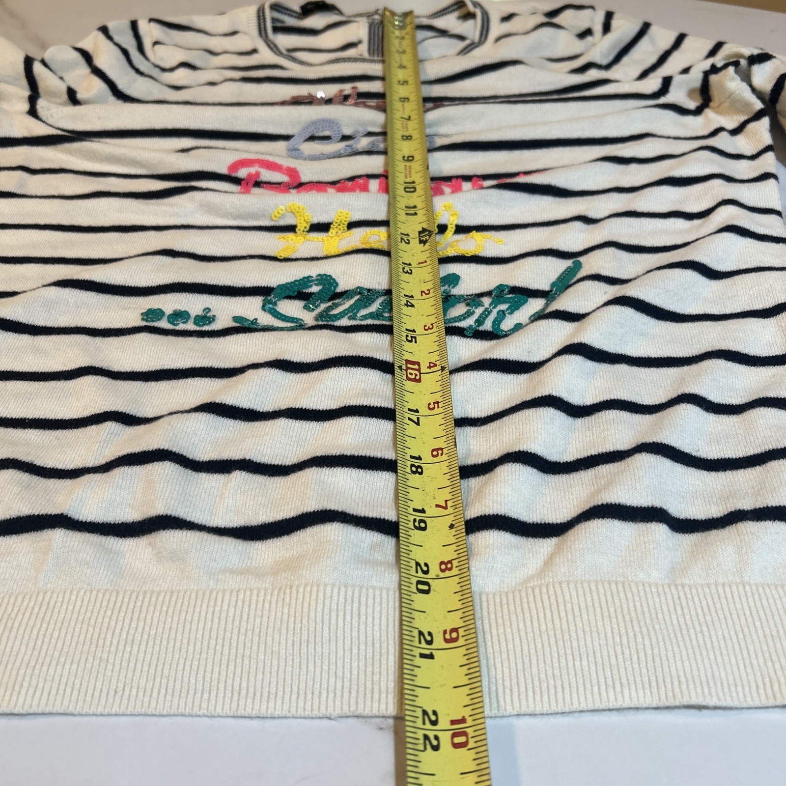 Talbots Pullover HELL-O Sweater Medium striped CO… - image 7