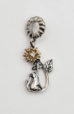 925 Sterling Silber Katze & Sonnenblume Charm Anhänger für Armband oder Halskette