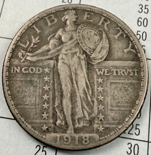 1918 D Standing Liberty Quarter 25c- Low AU Harder Date Series Denver Mint SLQ