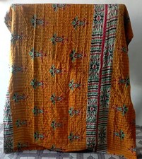 Indian Handmade Kantha Quilt Vintage Bedspread Throw Cotton Blanket Gudari Twin