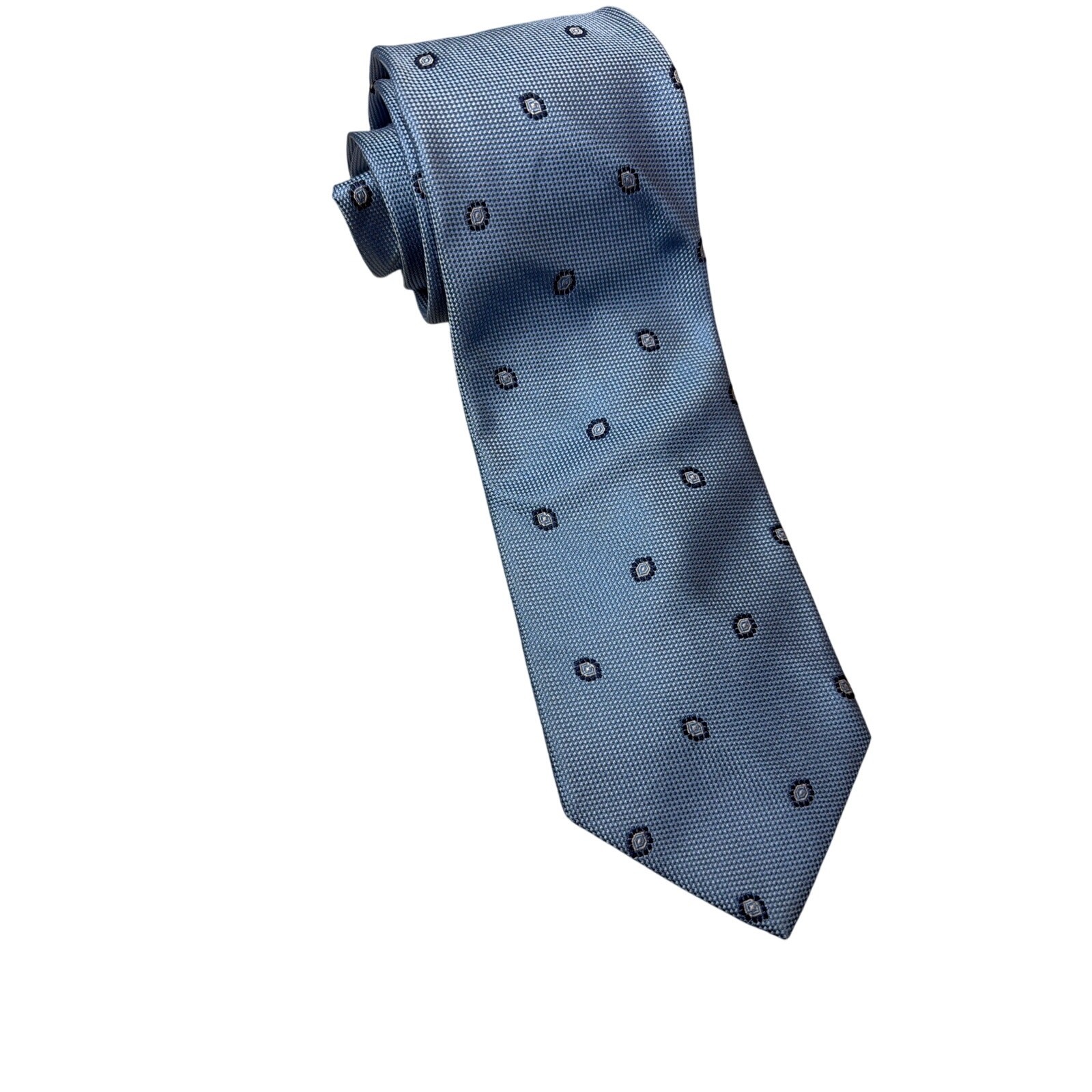 Brooks Brothers 346 Mens Silk Tie Blue Medallion Geometric Woven Italy 3.75