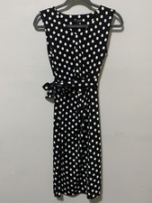TALBOTS Petite Women Sp Black Polka Dot Side Bow Sleeveless Dress Slinky Stretch