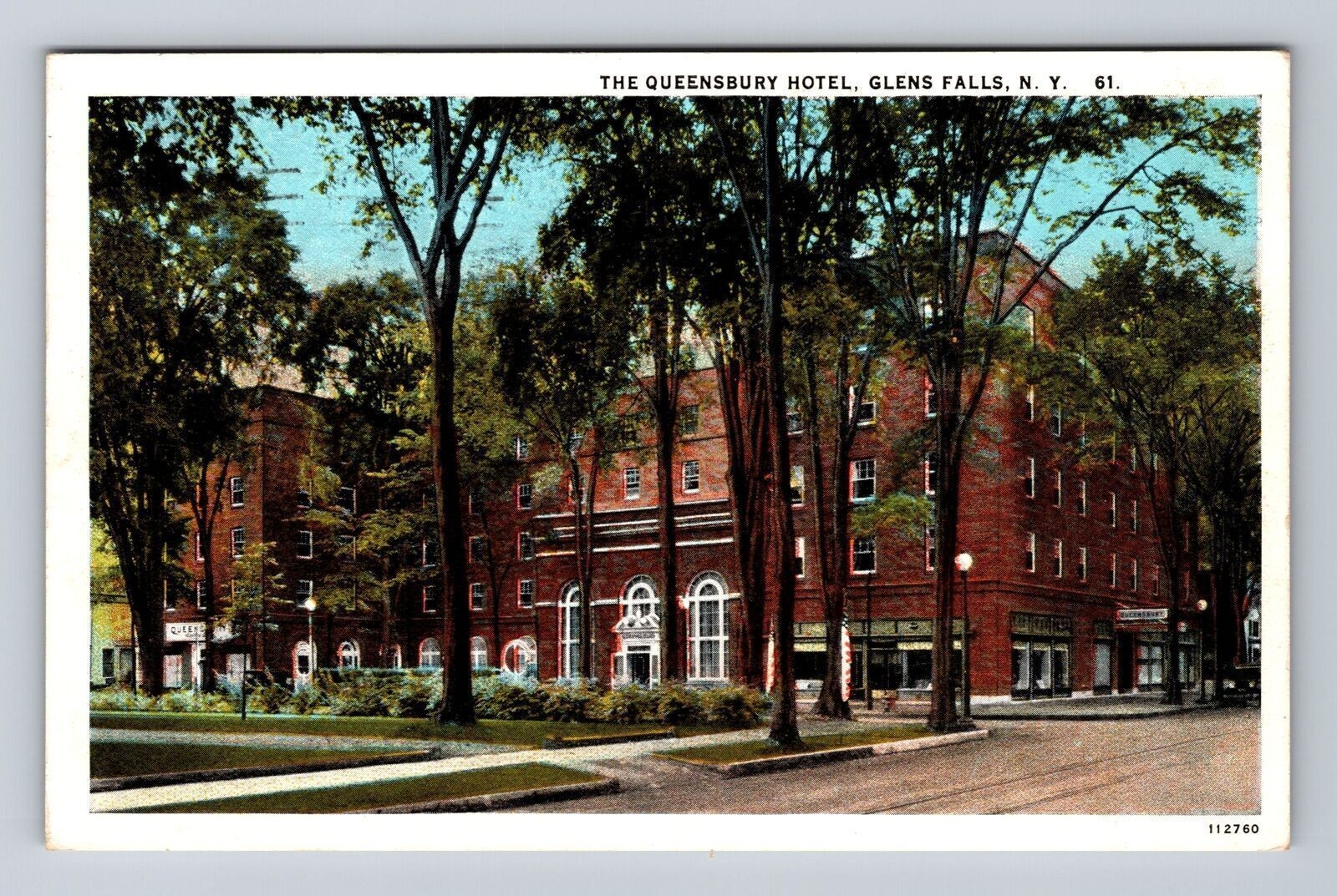 Glens Falls NY-New York The Queensbury Hotel Street Scene Vintage c1927 Postcard