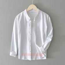 Men Long Sleeve Retro Chinese Tang Shirt Cotton Linen Blouse Mandarin Collar