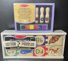 Melissa  Doug Self Correcting Alphabet Letter Puzzle  Wooden Handle Stamp Set